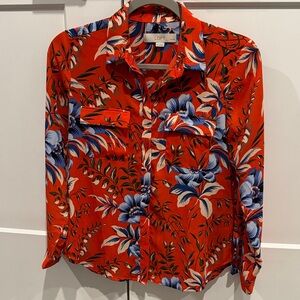LOFT Red and Blue Floral Shirt